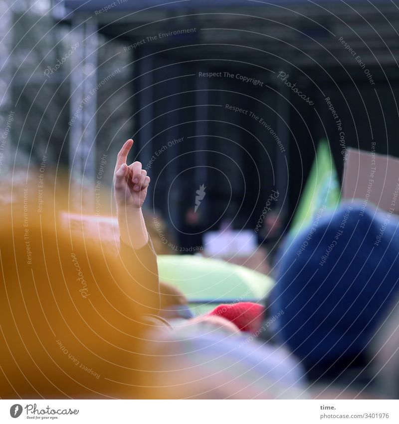 hint Demonstration protest Climate protection Hamburg daylight Stage Crowd of people dunning fridays for future fridaysforfuture Allegory Apocalyptic sentiment