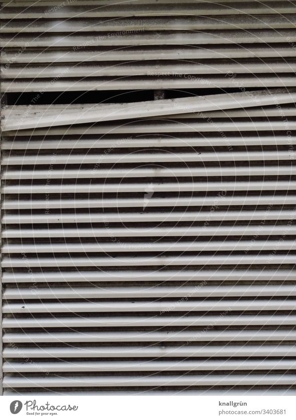 Slats Privacy screen with a slanted slat Screening Venetian blinds Structures and shapes Closed level Deserted Detail Colour photo Pattern Window Exterior shot