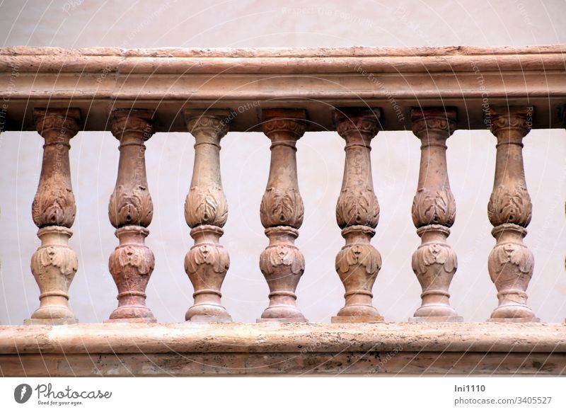 mediterranean railing columns decorated with leaf ornaments Balcony Roof terrace Handrail Massive Terracotta Motifs leaves Leaf decoration Typical Deserted