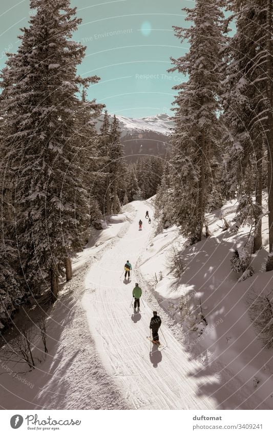 Snow landscape, Ski slope, Skier, Winter romance skis Ski piste Puller Ski-run Mountain Landscape Sports Vacation & Travel Cold Nature White Europe Alps Seasons
