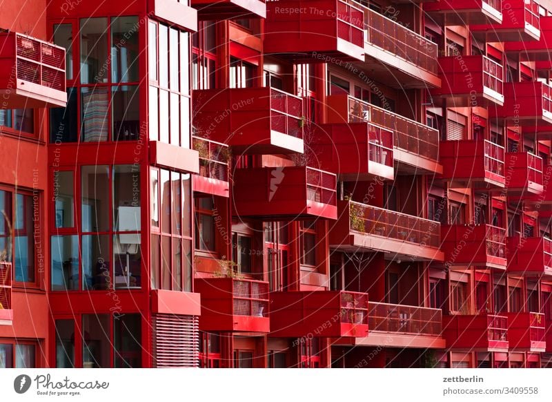 New building in red on the outside Berlin Facade Window House (Residential Structure) downtown Kreuzberg lokdepot Wall (barrier) Apartment house Deserted
