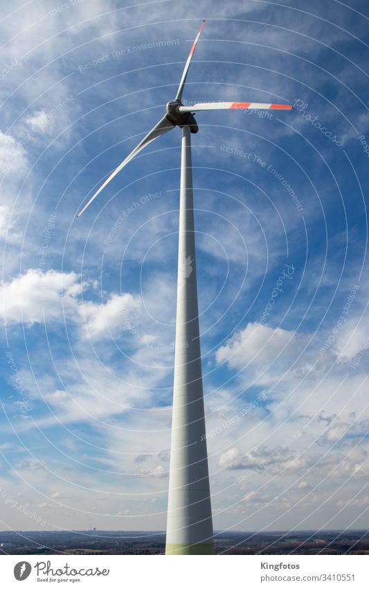 Wind turbine - renewable energy from wind power Pinwheel Energy stream Renewable energy Environment Wind energy plant power source Sky Clouds Blue Colour photo