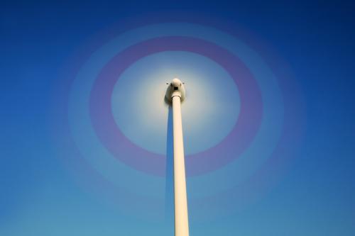 Wind turbine - long time exposure with blue sky Pinwheel Rotation Energy wind power Rotate Physics energy generation Blue Rotor Grand piano Wind energy plant