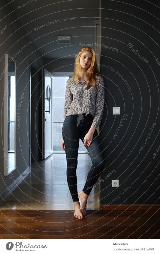 Portrait of a young woman Slim Elegant Style Beautiful Life Flat (apartment) Room Young woman Youth (Young adults) Face 18 - 30 years Adults Long-haired Observe
