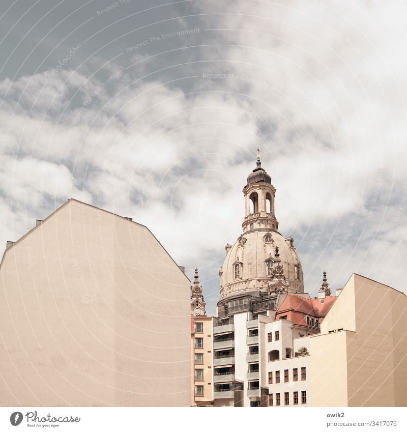Sky over Dresden Frauenkirche Church spire Religion and faith Exterior shot Architecture Manmade structures Deserted Colour photo Tourist Attraction