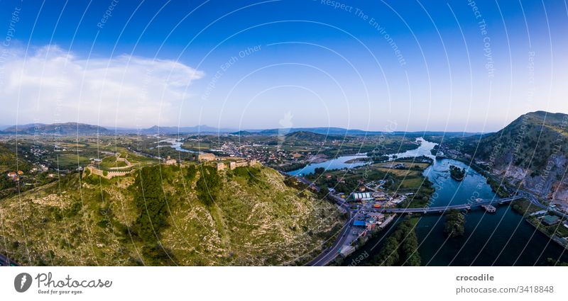 drone recording of the castle of shkodra Albania Rivers Town Wilderness Freedom Vacation & Travel Castle Tourism Tourist Attraction Landmark Exterior shot