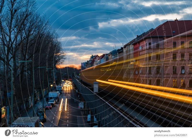old subway in long time exposure Architecture background Berlin Bridge Building Business capital cars City Clouds colourful Evening Exposure Facade Facades
