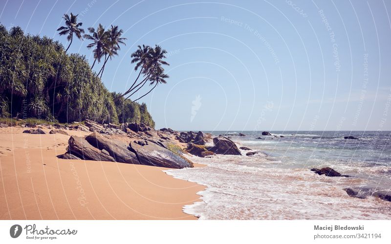 Tropical beach, color toning applied. sea summer water travel nature ocean retro palm filtered vintage instagram effect vacation sky island sand paradise