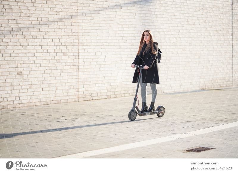 electric scooter Mobility Future Colour photo Exterior shot Transport Means of transport Lifestyle Street Deserted Advancement Road traffic