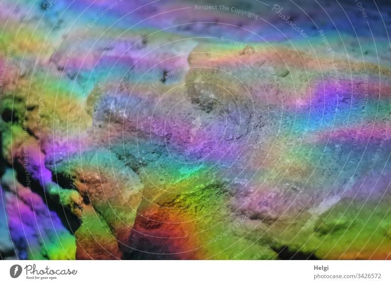 rainbow colours on rocks caused by light refraction Prismatic colors variegated Colour Colour photo Light Multicoloured Refraction Abstract Deserted Reflection