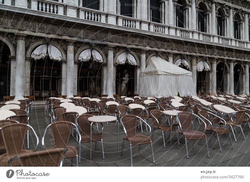 Corona thougths | empty chairs on St Mark's Square in Venice Italy vacation Vacation destination chairs - outdoor Empty on the outside Places St. Marks Square