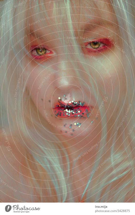 STAR DUST. stars stardust asterisk Silver To be silent Calm mystery differently individuality Identity sparkle portrait Woman Feminine Face Emotions Dream Moody