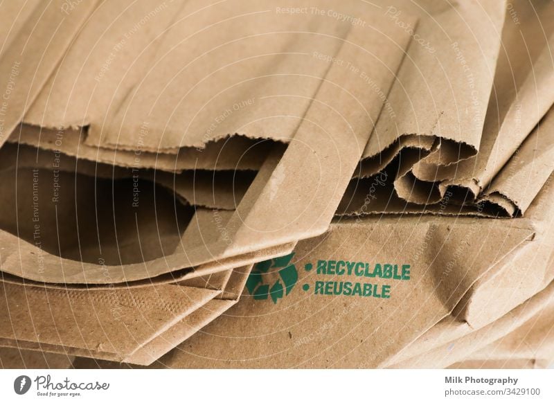 Reusable and recyclable paper bag Close-up takeaway Single Sale sack Retail sector Recycling recycle purchase Open Merchandise disposable Ecological Delivery