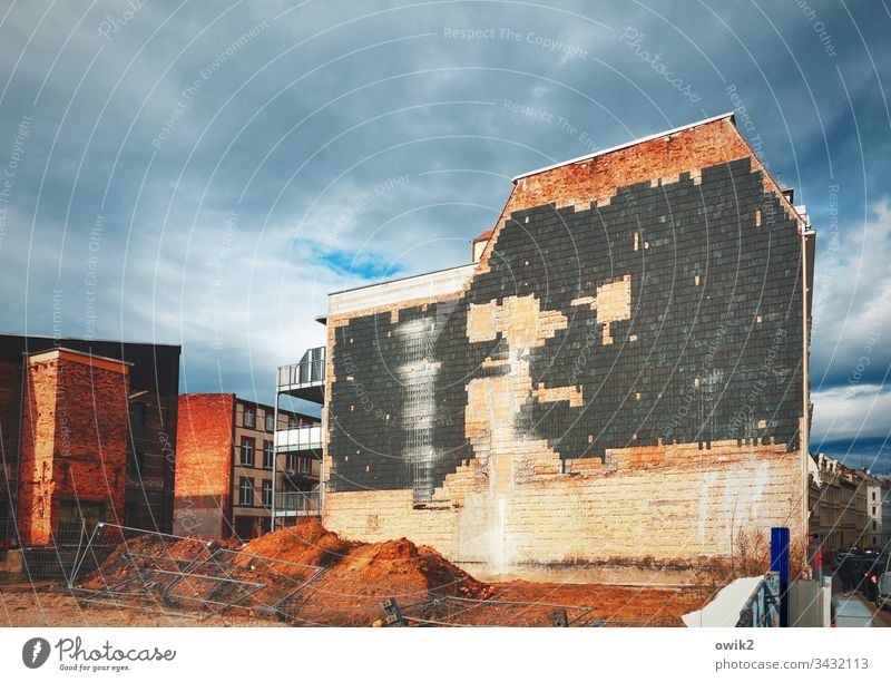 Walled up House (Residential Structure) Wall (building) Facade Old Sky cloudy Demolition house brick bricked up Exterior shot Colour photo Deserted Day Window