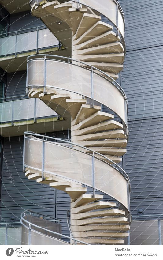 spiral staircase Winding staircase External Staircase Stairs stair treads Facade emergency staircase spiral shape spirally nobody Copy Space