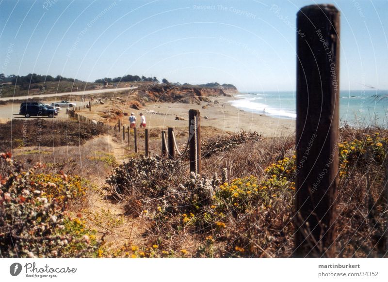 California Coast Coastal road Fence Water Pole coastal path Rock