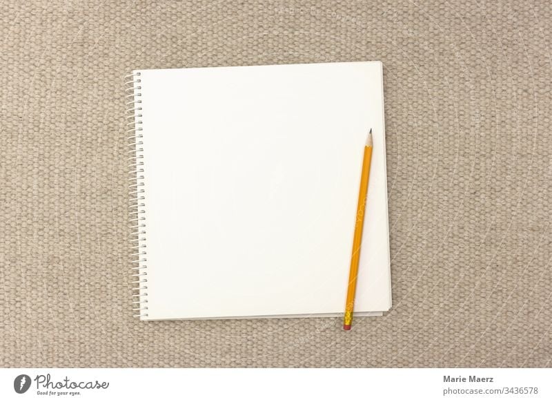 Opened notebook / sketchbook with one blank page paper and pencil Notebook Block Diary Write Pencil Leaf Empty Paper Creativity Bright Neutral White Blank