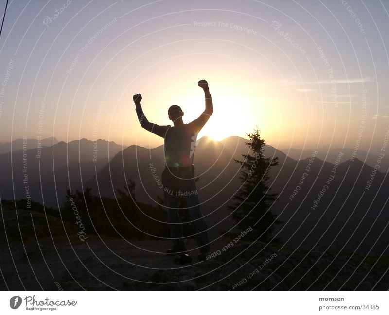 On the Top Peak Sunset Applause Panorama (View) Mountain Human being Arm Large