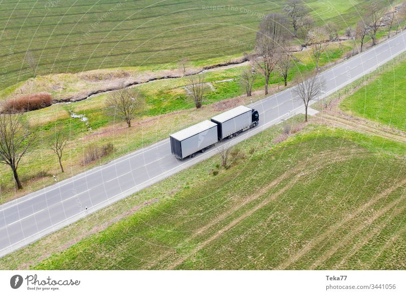 Truck from above 1 lorry truck trailers Street from on high concrete speed Traffic infrastructure Means of transport