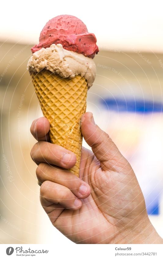 ice cream Ice Summer Hand stop Strawberry ice cream Waffle Ice-cream cone nut ice hazelnut ice cream refreshing and Eating Soft ice cream