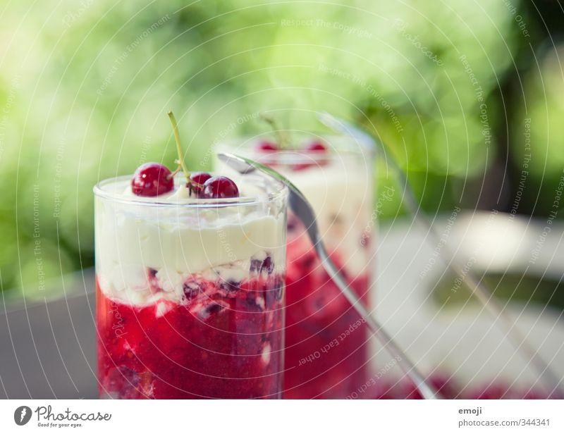 summer Fruit Dessert Ice cream Candy Nutrition Glass Spoon Delicious Sour Sweet Redcurrant Cream Summery Colour photo Exterior shot Close-up Deserted Day