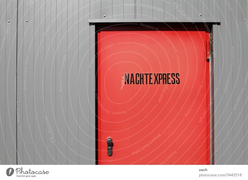 red door with the inscription Nachtexpress Night work Night life Express Wall (barrier) Sign Overnight Express Characters Building Germany Berlin Capital city