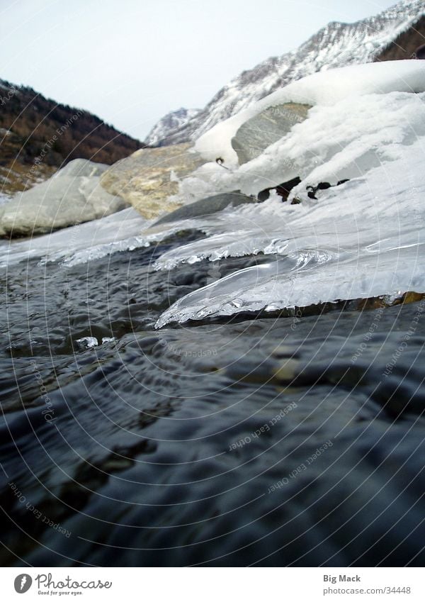 Mountain stream in winter Brook River Ice Snow Stone