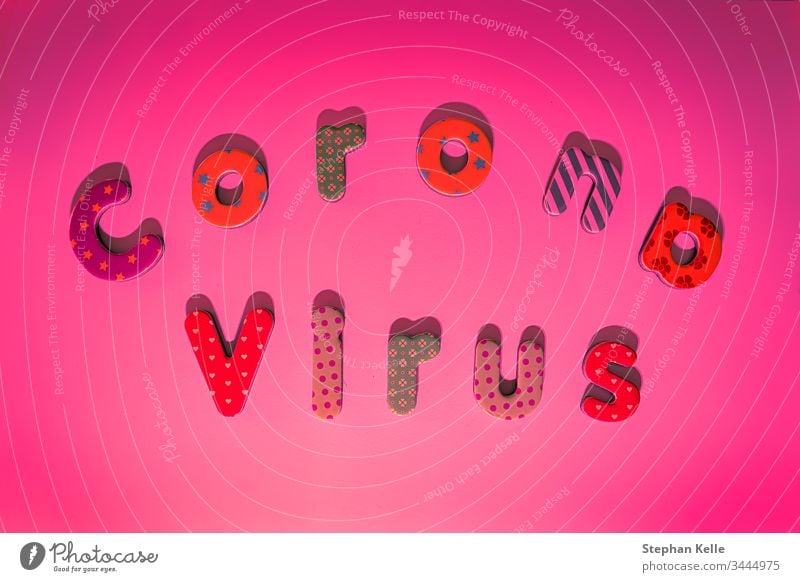 Corona fear, the threat of the Covid 19 virus is a global threat - Pantone background with colored letters. Letters pantone COVID Virus Fear symbol Global