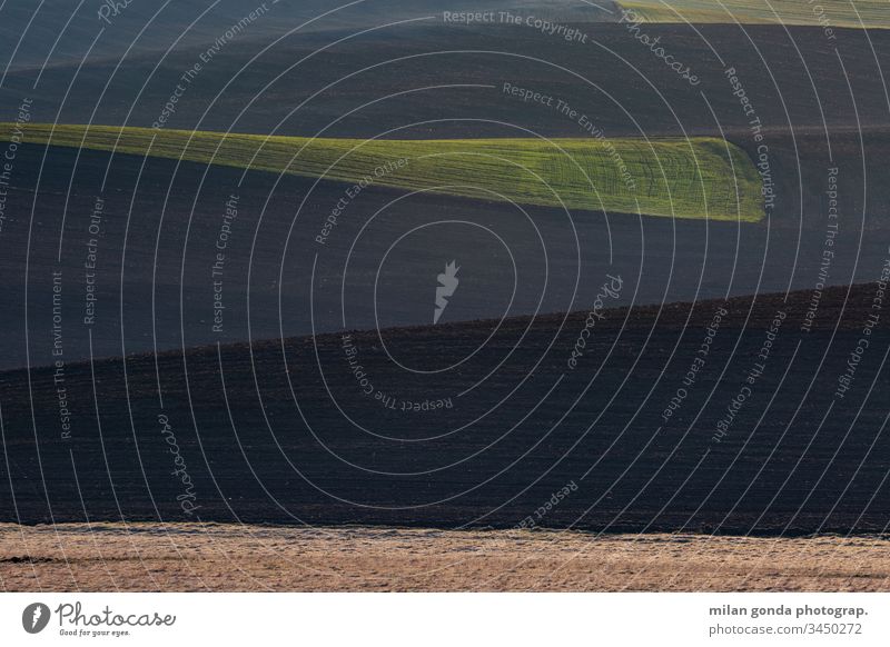 Detail of a rural landscape in Turiec region, Slovakia. countryside fields nature abstract texture detail lines pattern