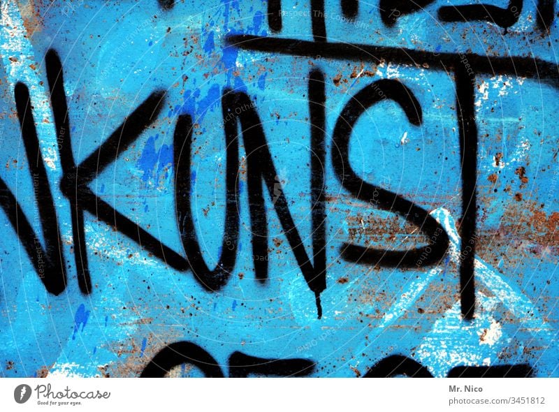 art Art Work of art Kitsch Characters Illustration Graffiti Blue Culture Subculture Youth culture Structures and shapes Spray Dirty Typography lettering Facade