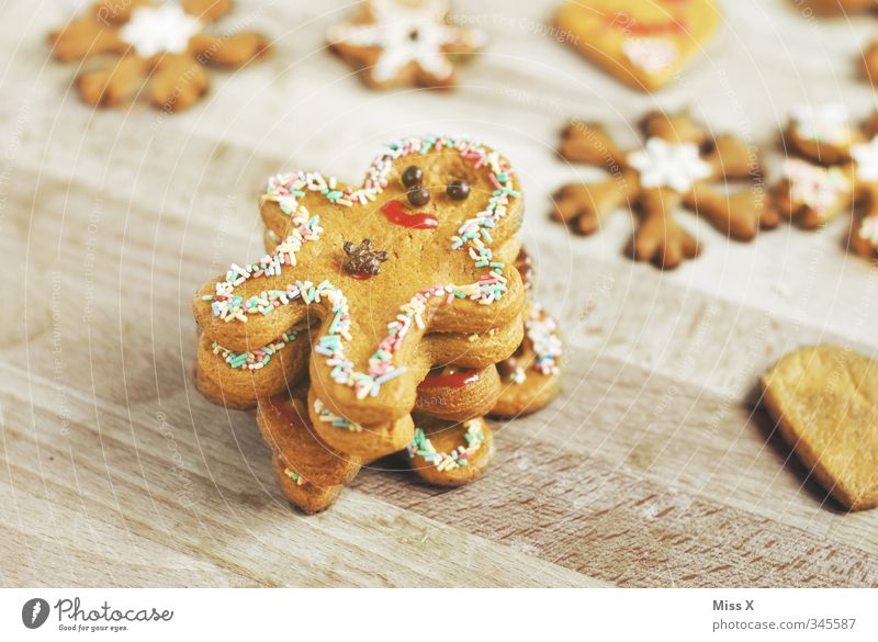 gingerbread men Food Dough Baked goods Candy Chocolate Nutrition Delicious Sweet Gingerbread Cookie Christmas biscuit little man Christmas decoration