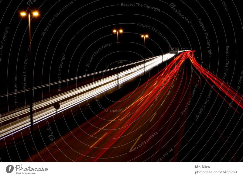 motorway at night Highway Long exposure Speed Transport Night Street Traffic infrastructure Oncoming traffic Mobility Night journey Movement Tracer path