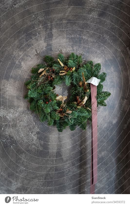 Christmas wreath on the wall flora circle christmas time new year happy christmas modern stylish isolated closeup handmade concept fresh home tradition