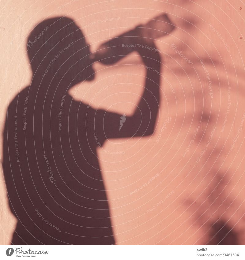 Suffocop Shadow Human being Self-portrait Thirsty Drinking Bottle Water Summer Hot Wall (building) Wood Colour reddishly Silhouette arm Head Refreshment