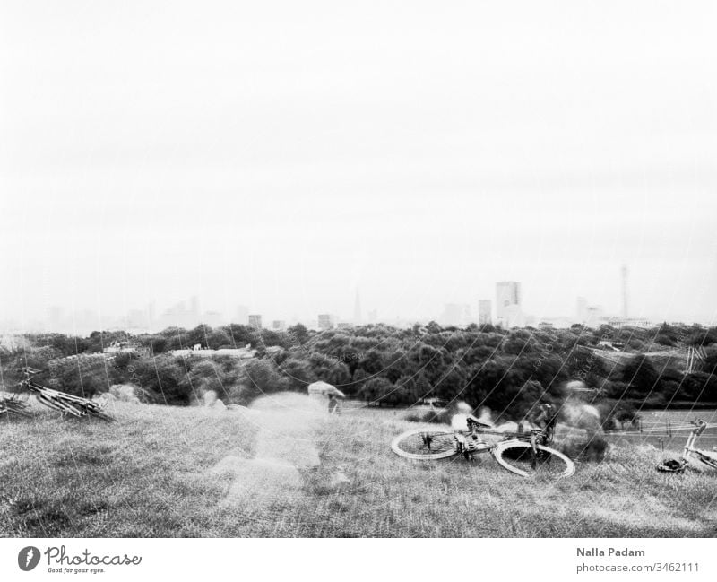 10 minute view from Primrose Hill London city view Skyline Long exposure urban Town Exterior shot Great Britain persons Analog Analogue photo black-and-white