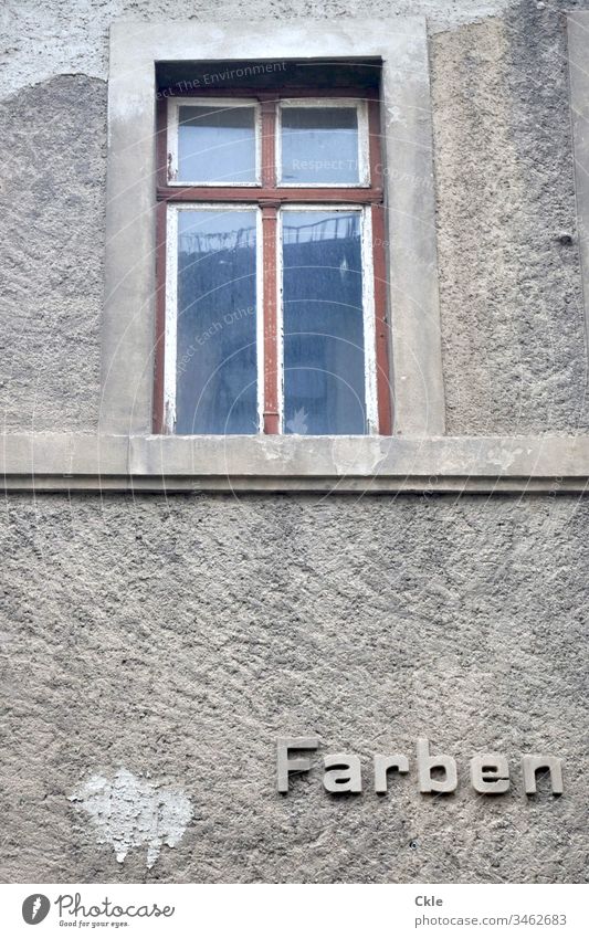 Grey facade with inscription "Farben" (Colours) Facade Window Architecture House (Residential Structure) Building Wall (building) Manmade structures Advertising