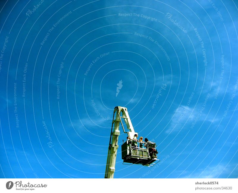 High in the sky Crane Electrical equipment Technology Sky Fire department Human being Vantage point Beautiful weather Level