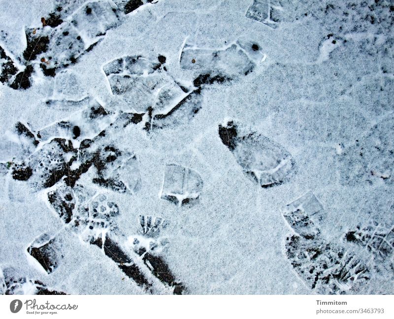 Cool tracks Winter Snow Frost Tracks prints Footprint Soles chill White Deserted Lanes & trails Paving stone