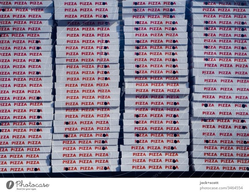 many pizza boxes ready to be picked up Pizza Italian Food Fast food Boxes Many Typography upper-case letters stacked Self collection Packaging Design Collection