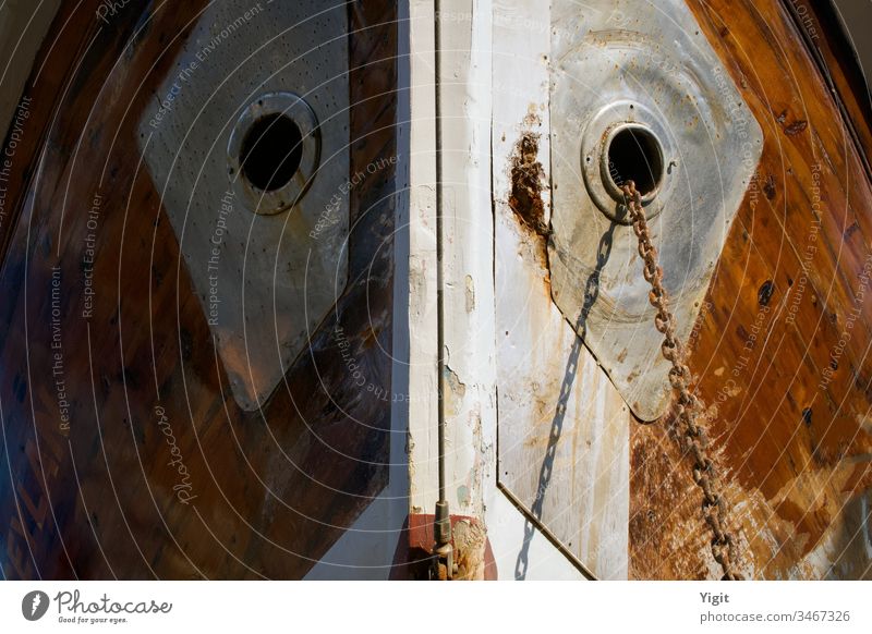 Ship's Nose Detail from a Shipbuilding Yard abstract anchor anchor chain background brown closeup commerce concept conceptual image construction deck design