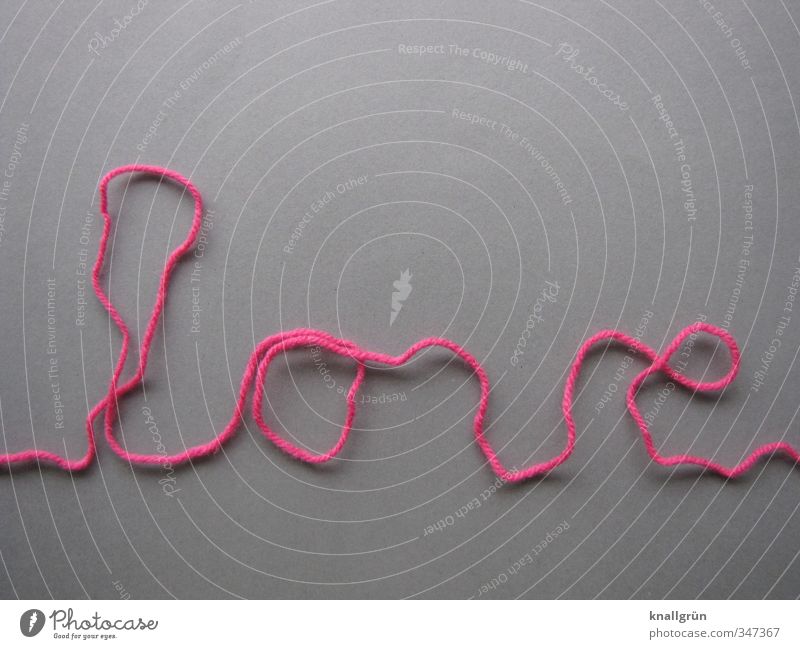 love line Wool String Characters Communicate Gray Pink Emotions Happy Love Infatuation Romance Creativity Word Studio shot Deserted Copy Space top