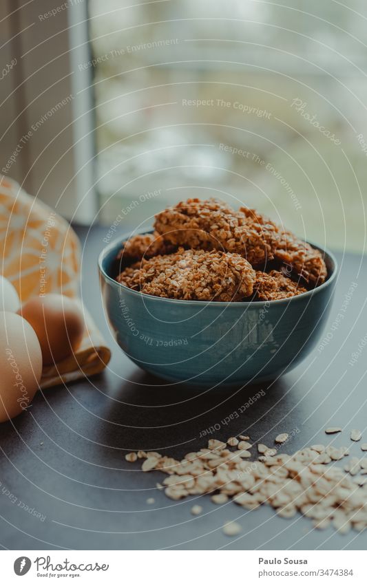 Oat cookies Oats oatmeal Oat flakes Cooking Snack porridge Bowl Nutrition Diet Breakfast Close-up Food Natural Cereal Organic Healthy Eating Lifestyle Delicious