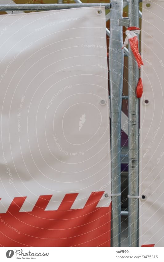 Barrier grid with red and white tarpaulin Red Protective Grating Cordon Protection Construction site Structures and shapes Wall (barrier) Safety Metal