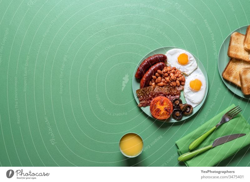 English breakfast on a plate. British traditional full breakfast bacon baked beans bread british breakfast colorful cuisine delicious english breakfast european