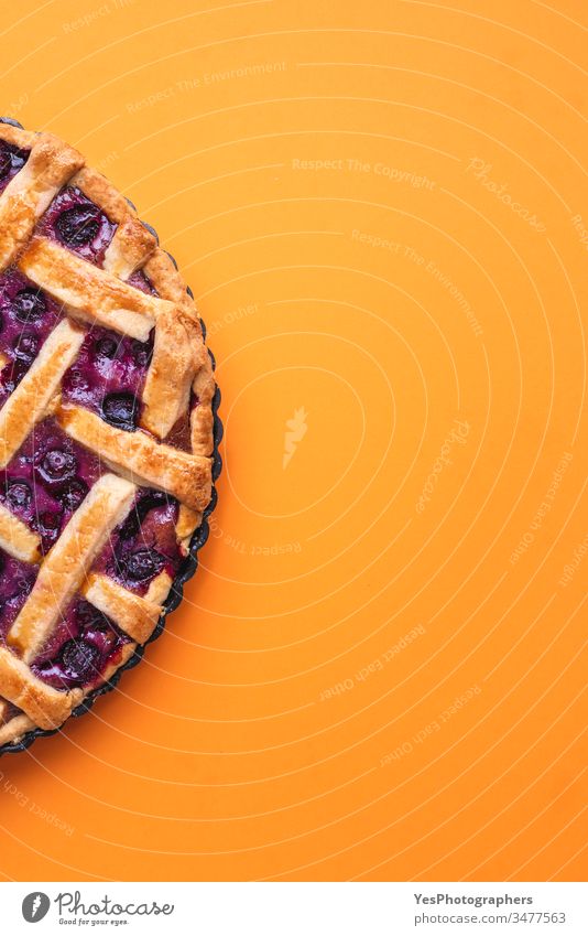 Blueberries lattice pie with a golden crust. above view american baked bakery blueberry filling blueberry pie butter pastry cake calories cuisine decorated