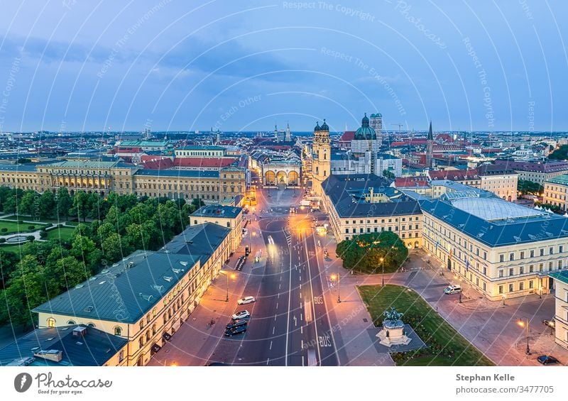 Overview of Munich with the famous Frauenkirche in the morning Architecture from on high Exterior shot Town Light Manmade structures Building Colour photo