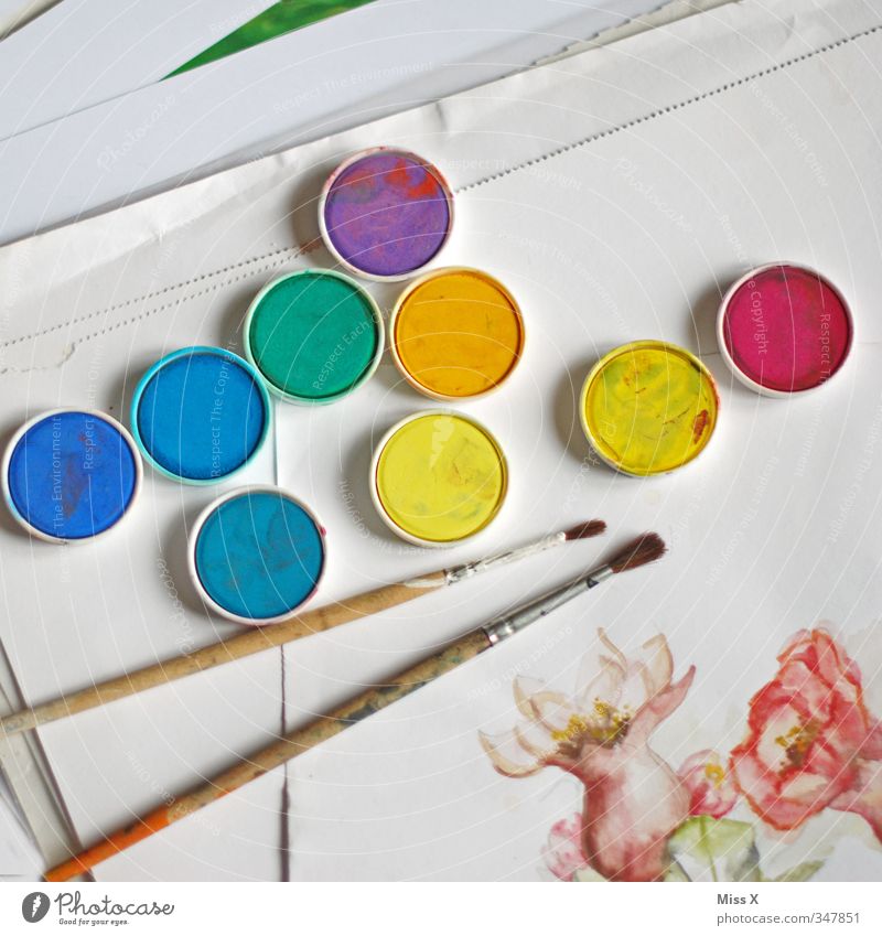 artists Leisure and hobbies Art Work of art Painting and drawing (object) Draw Multicoloured Colour Creativity Dye Watercolors Paintbox Paintbrush Colour photo