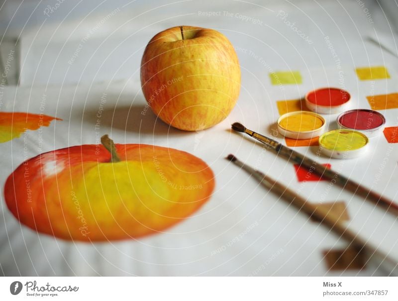 repaint Food Apple Organic produce Leisure and hobbies Art Artist Painter Work of art Painting and drawing (object) Draw Delicious Sweet Yellow Orange Red