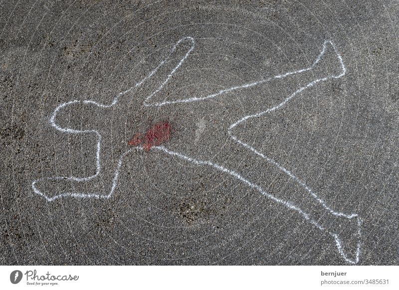 Outline of a body on asphalt outline Chalk chalk outline sketched forensics science Crime scene Earmarked Drip Patch investigation Blood csi fbi Street Line