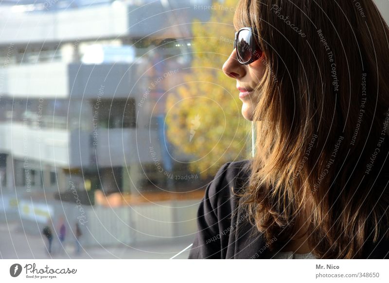 waitin´ on a sunny day Lifestyle Feminine Young woman Youth (Young adults) Head 1 Human being Environment Town Populated High-rise Building Window Sunglasses